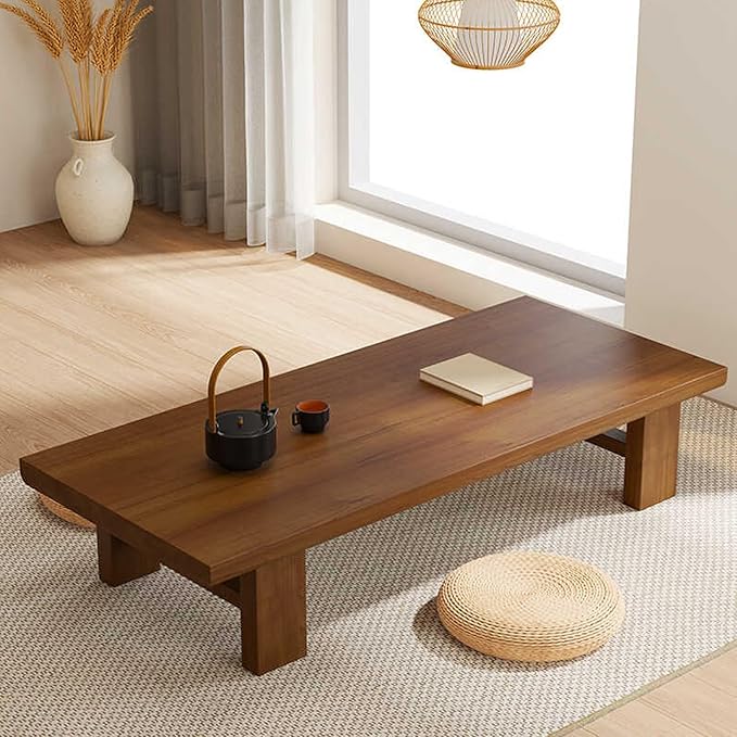 Japanese Solid Wood Low Coffee Table, Extra Thick Tatami Tables by YITAYMLI
