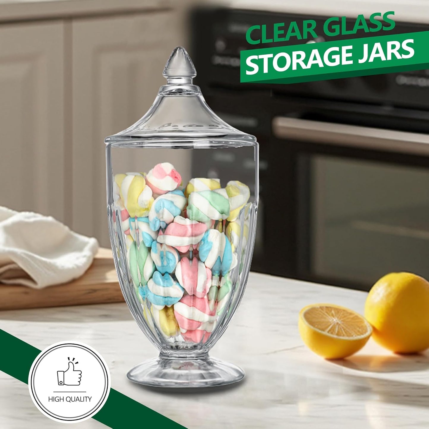 26oz Glass Decorative Candy Jars Clear Cookie Jar Storage Jar with Lid for Candy Buffet Wedding Decor Bathroom Storage Table Centerpiece