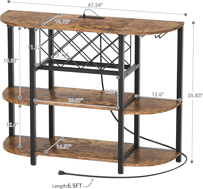 Unikito Wine Rack Table with Socket and LED Light, Floor Bar Cabinet - Image 3