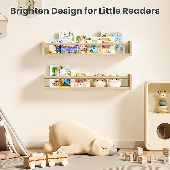 upsimples 2 Pack Nursery Book Shelves, 23.6 Inch Floating Bookshelves - Image 7