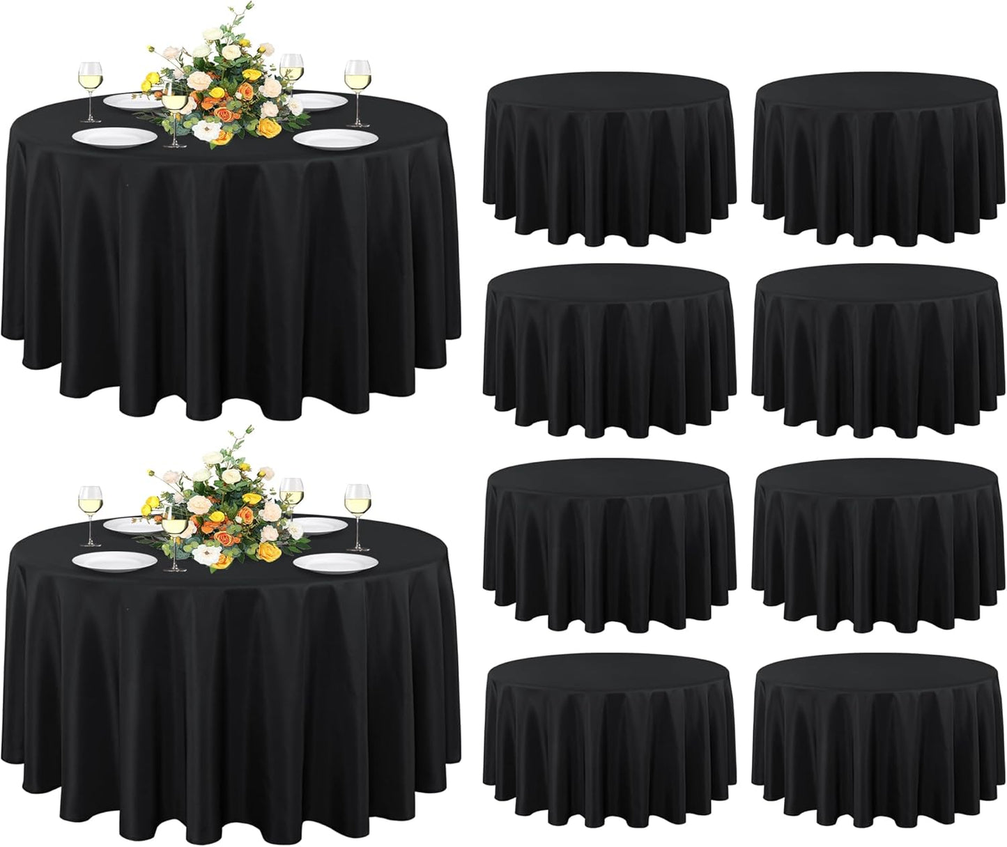 sancua 10 Pack Round Tablecloth Black 90 Inch - Stain and Wrinkle Resistant Table Cloth, Washable Polyester Table Cover for Dining Tables, Buffet Parties and Camping