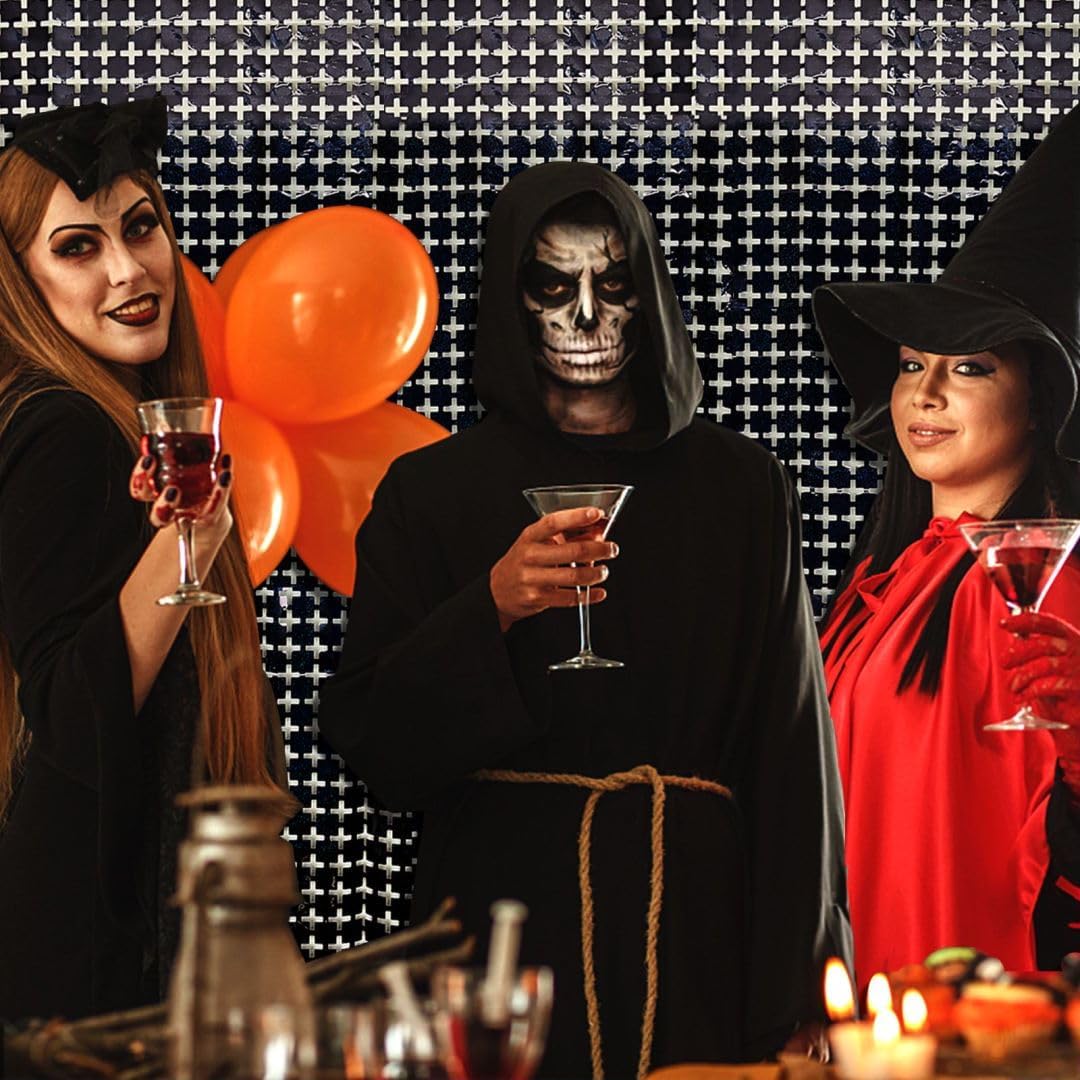 Square Tinsel Curtain Party Backdrop - 5pcs Glitter Foil Fringe Curtain Party Decor Black Photo Booth Backdrop Streamers for Halloween, Christmas, Birthday, Graduation, Wedding Party Decorations