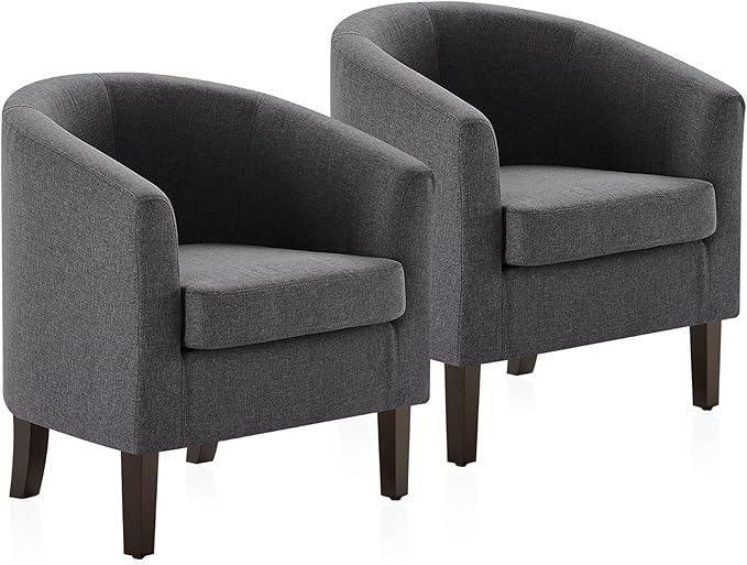 BELLEZE Living Room Chairs Set of 2, Linen Round Accent Barrel Chairs, Club Tub by BELLEZE