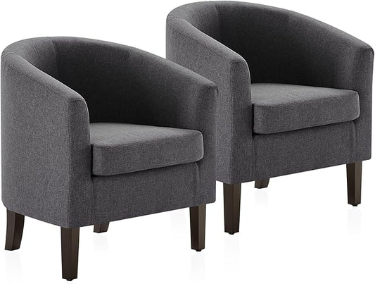 BELLEZE Living Room Chairs Set of 2, Linen Round Accent Barrel Chairs, Club Tub by BELLEZE
