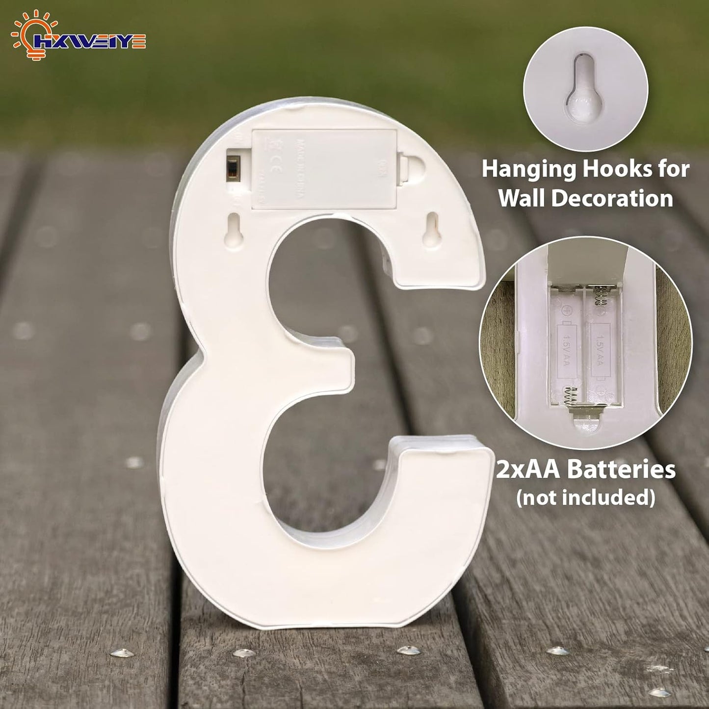 HXWEIYE Light Up Numbers-3, LED Marquee Number Lights Sign 26 Alphabet and 10 Number for Party Bar Birthday, Light Up Letters Battery Powered Warm White Christmas Decoration Numbers Lights