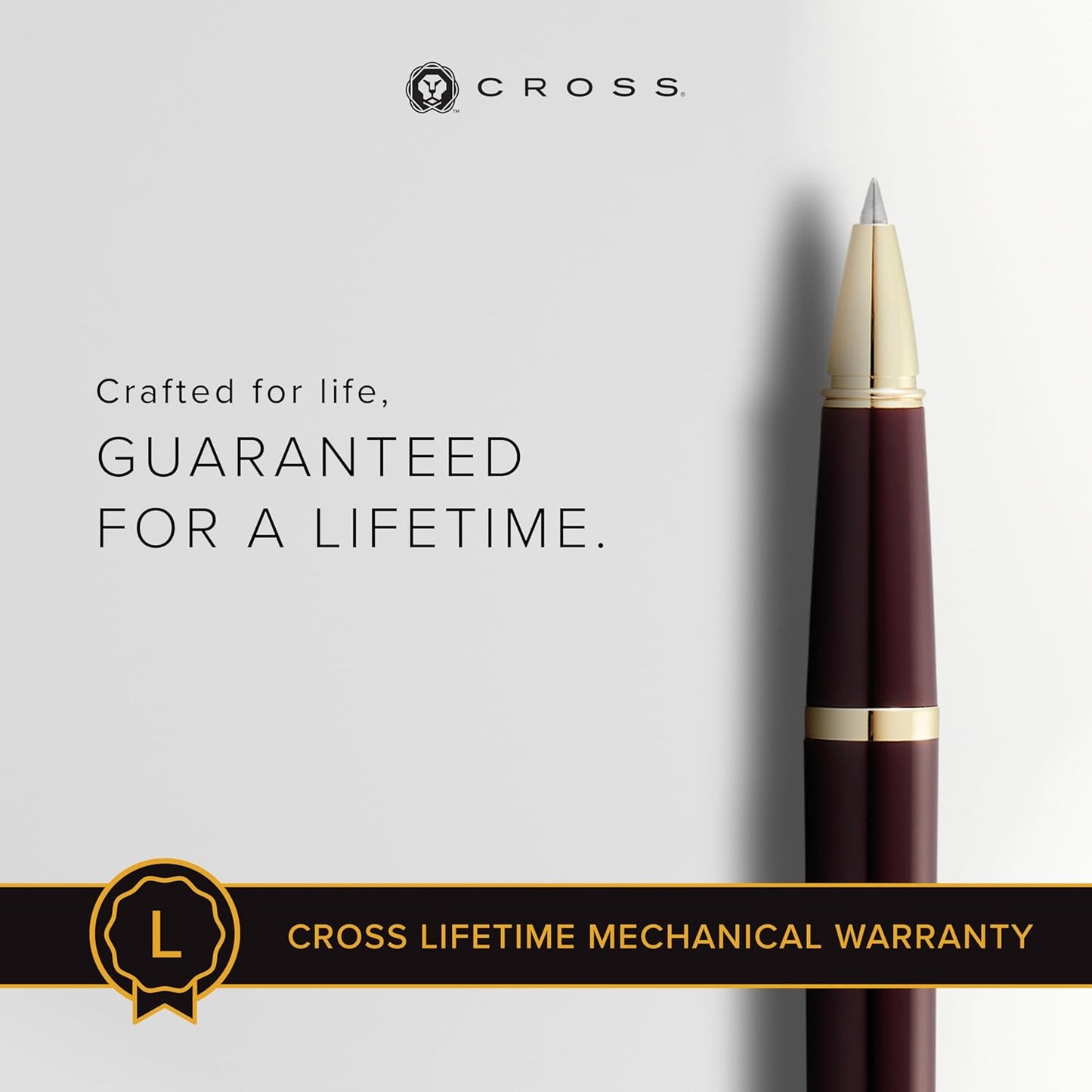 Cross Bailey Light Refillable Rollerball Pen Presented in a Everyday Gift Box - Medium Point, Black Ink, Polished Burgundy