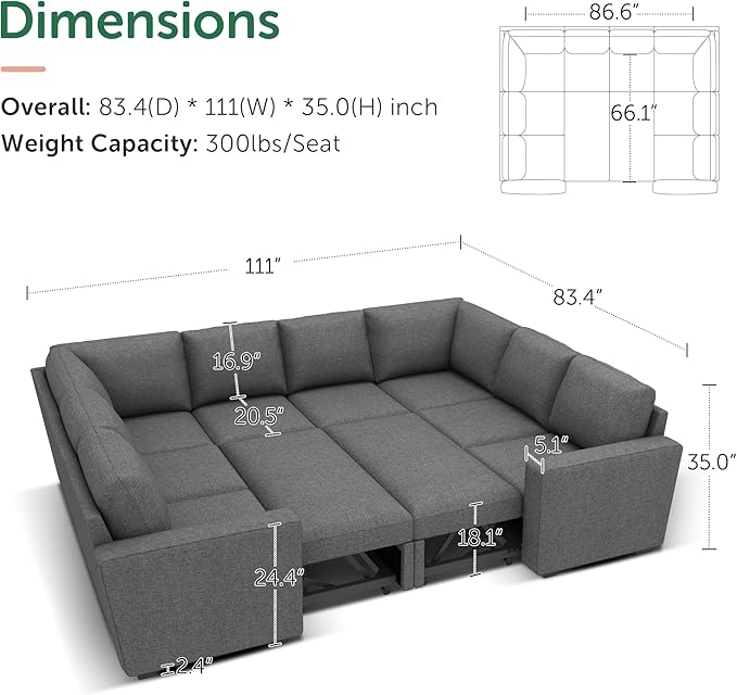 HONBAY Sleeper Sectional Couch - Image 2
