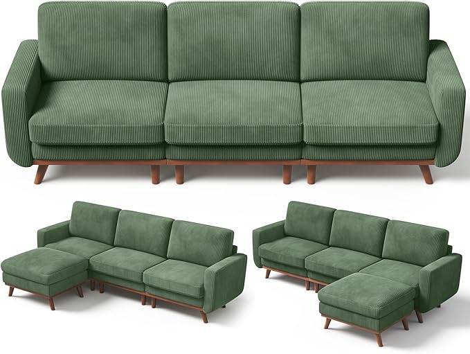 Vesgantti 97" L-Shape Modular Sofa, 3-Seat Corduroy Couch - Image 2
