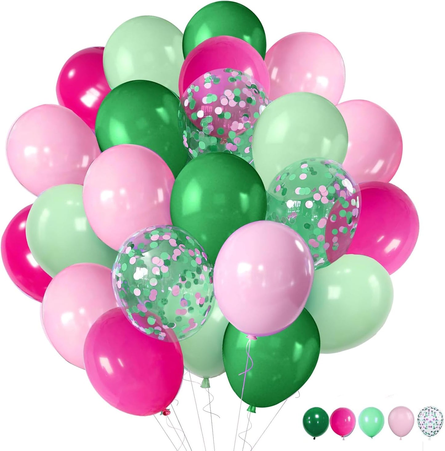 ZOOYOO 50pcs Balloons 12 Inch Green Pink Confetti Latex Balloons for Birthday Party,Hawaiian Luau,Weddings,Engagement, Tropical Decor