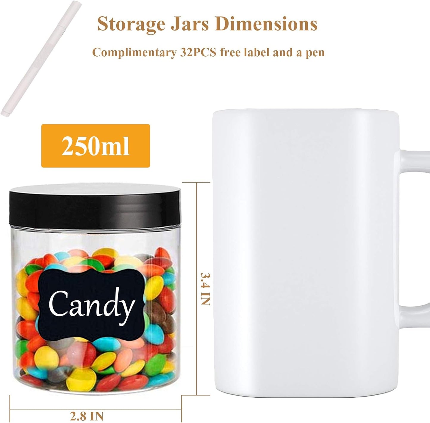 Plastic Jars with Lids Empty Slime Cosmetics Containers Clear Gift Food Jars Round PET Cream Jar with Black Lids Pen Labels for Kitchen Storage Spices Dry Food Body Butter Making(8OZ 32PCS)