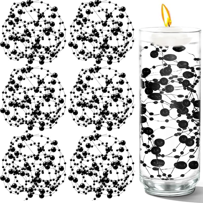 100 PCS Artificial Floating Beads for Centerpieces Vases, Black 8+3mm String Beads for Wedding Party Faux Pearl String for Decorating, String Pearls for Crafts Vase Filler