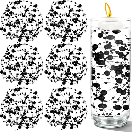 100 PCS Artificial Floating Beads for Centerpieces Vases, Black 8+3mm String Beads for Wedding Party Faux Pearl String for Decorating, String Pearls for Crafts Vase Filler