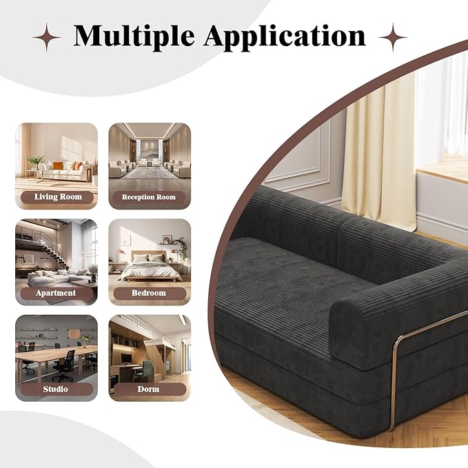Garvee 78" Convertible Sleeper Sofa Bed, Plush Corduroy Futon Loveseat - Image 6