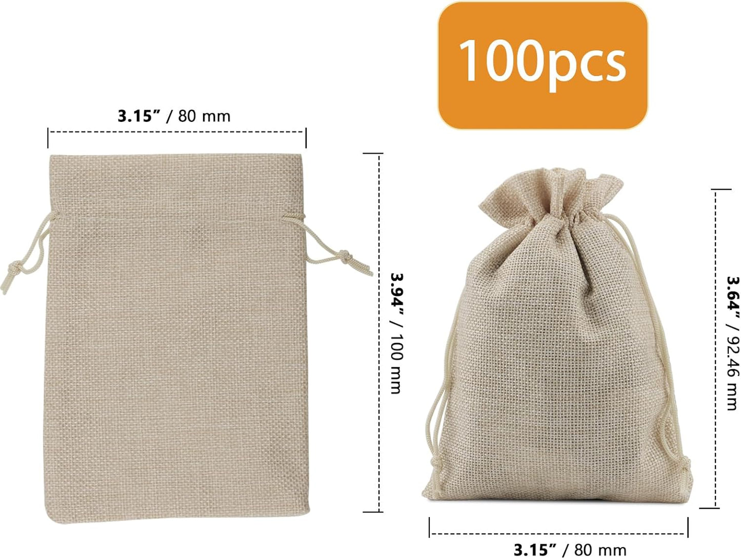 ZOENHOU 100 Packs 3 x 4 Inch Burlap Bags with Drawstring, Durable Jute Drawstring Bags, Dustproof Burlap Sacks for Favors Party DIY Craft
