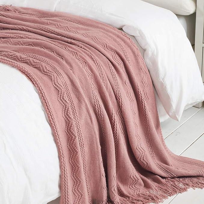 BOURINA Coral Pink Throw Blanket 50 x90 Inches Textured Solid Soft Sofa Throw - Image 5