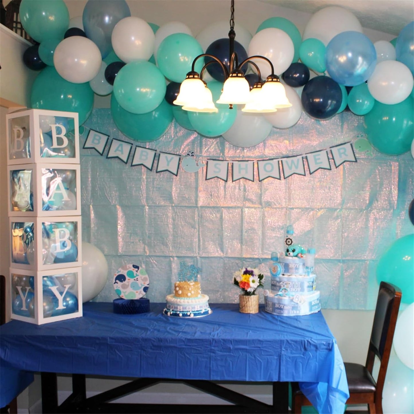 Blue White Balloons, 50 Pcs 12 Inch Teal Blue Navy Blue Light Blue Matte White Latex Balloons, Turquoise Blue White Aqua Balloon for Girls Boys Birthday Baby Bridal Shower Wedding Party Decorations