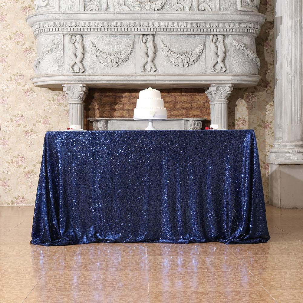 SquarePie Sequin Tablecloth 60 x 120 Inch Navy Blue Sparkly Table Linen for Wedding Party