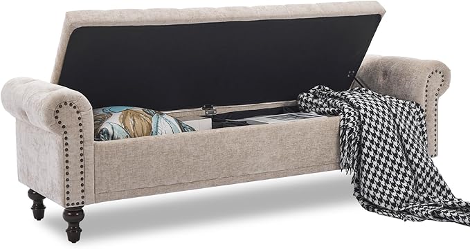 SOFTHION Storage Bench for Bedroom, Upholstered Chenille Storage Ottoman - Image 3