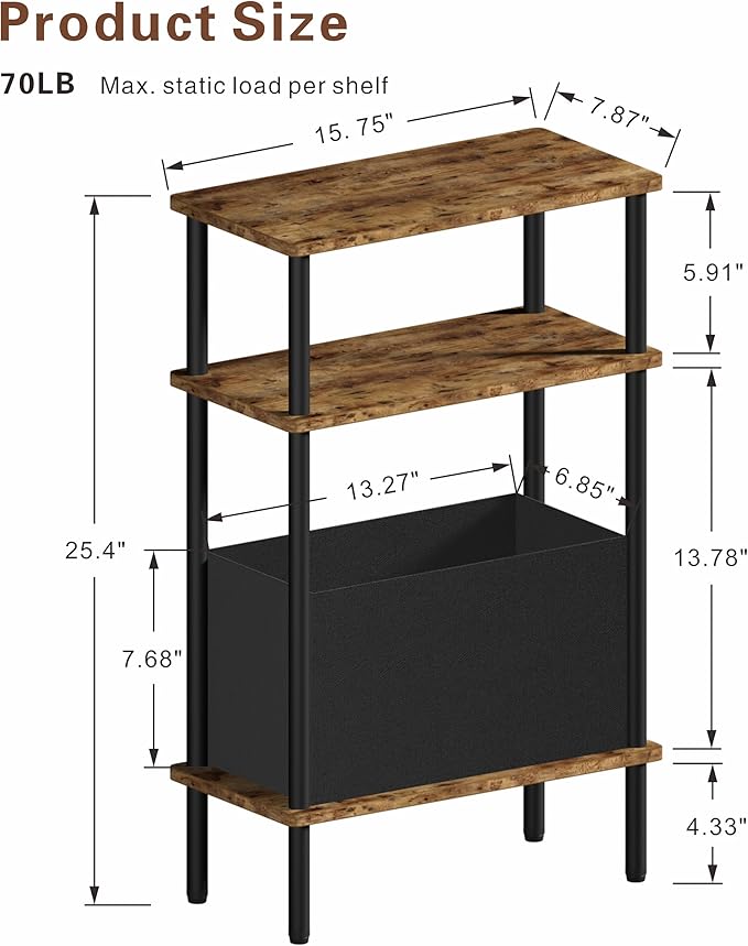 Narrow Side Table with Fabric Basket, End Table - Image 3