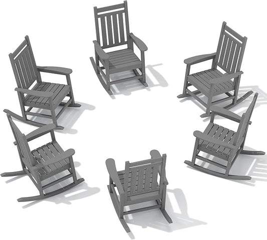 SERWALL HDPE Outdoor Rocking Chair Set of 6, Patio Rocking Chairs by SERWALL