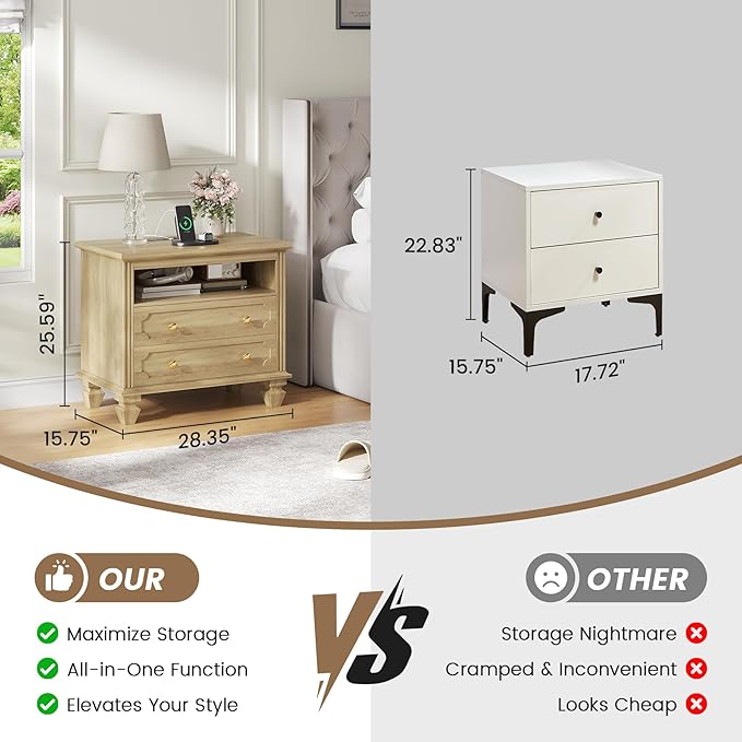 FREDEES 28'' Large Nightstands Set of 2, Smart Bedside Tables - Image 6