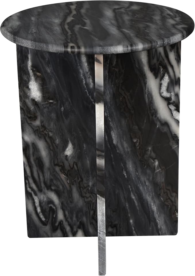 JONATHAN Y Javier Solid Black/Gray Marble End Table, 17.75" Round Modern Accent - Image 6