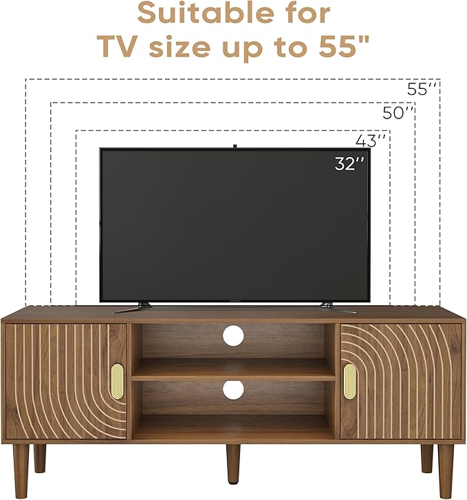 Smuxee Walnut TV Stand with Line Groove Design, 47.2" Mid Century Modern TV - Image 3