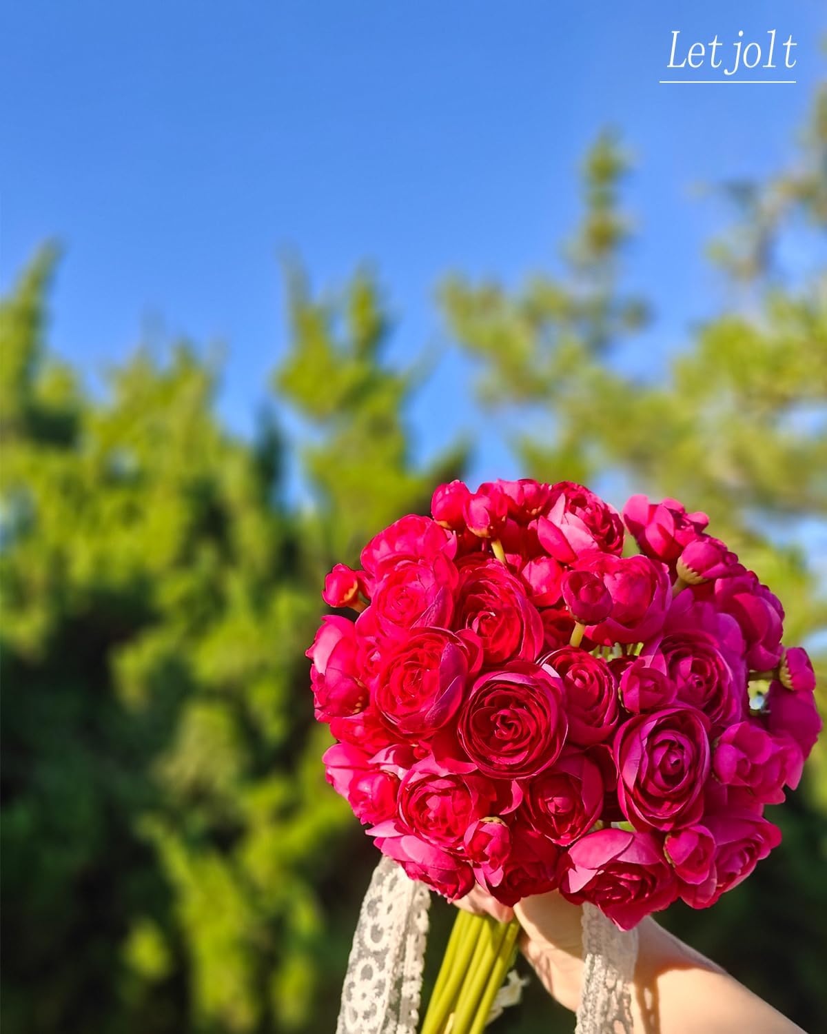 Letjolt Ranunculus Artificial Flower ROSEO Pink Silk Flowers Faux DIY Bouquet for Wedding Engagement Centerpieces Arrangements Bridal Shower Decorations Home Decor 18pcs