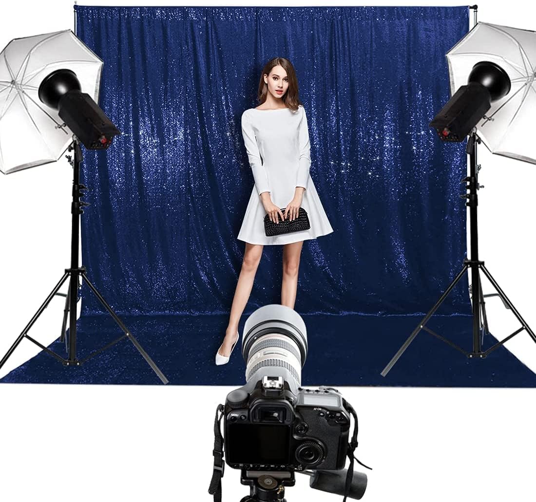 Poise3EHome 6Ft x 8Ft Navy Blue Sequin Backdrop Curtain, Glitter Thick Satin Sequin Background Drapes, Sparkly Backdrop for Weddings, Parties, Xmas, Thanksgiving Decor