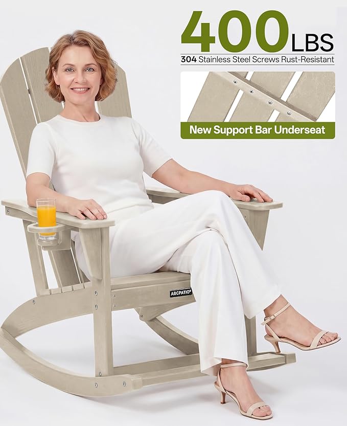 Outdoor Oversized Adirondack Rocking Chairs, All Weather HDPE Patio Rocking - Image 5