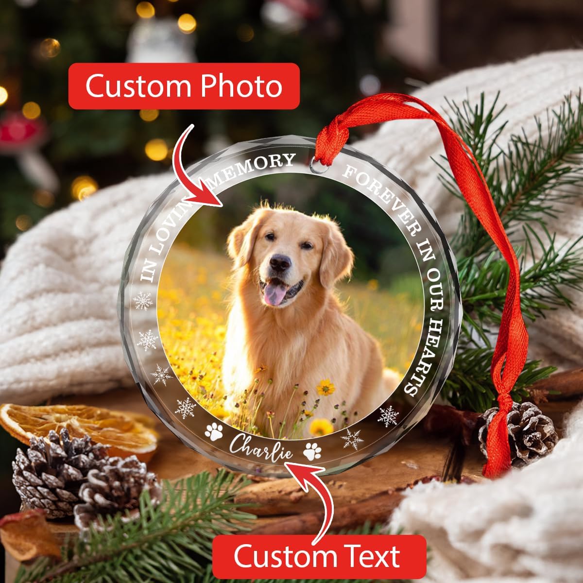 Personalized Dog Memorial Glass Ornaments, Pet Sympathy Gifts, Pet Remembrance Ornaments, Loss of Puppy Remembrance, Passing Away Gift, Dogs Lover Sympathy Gift 2025 (P3)