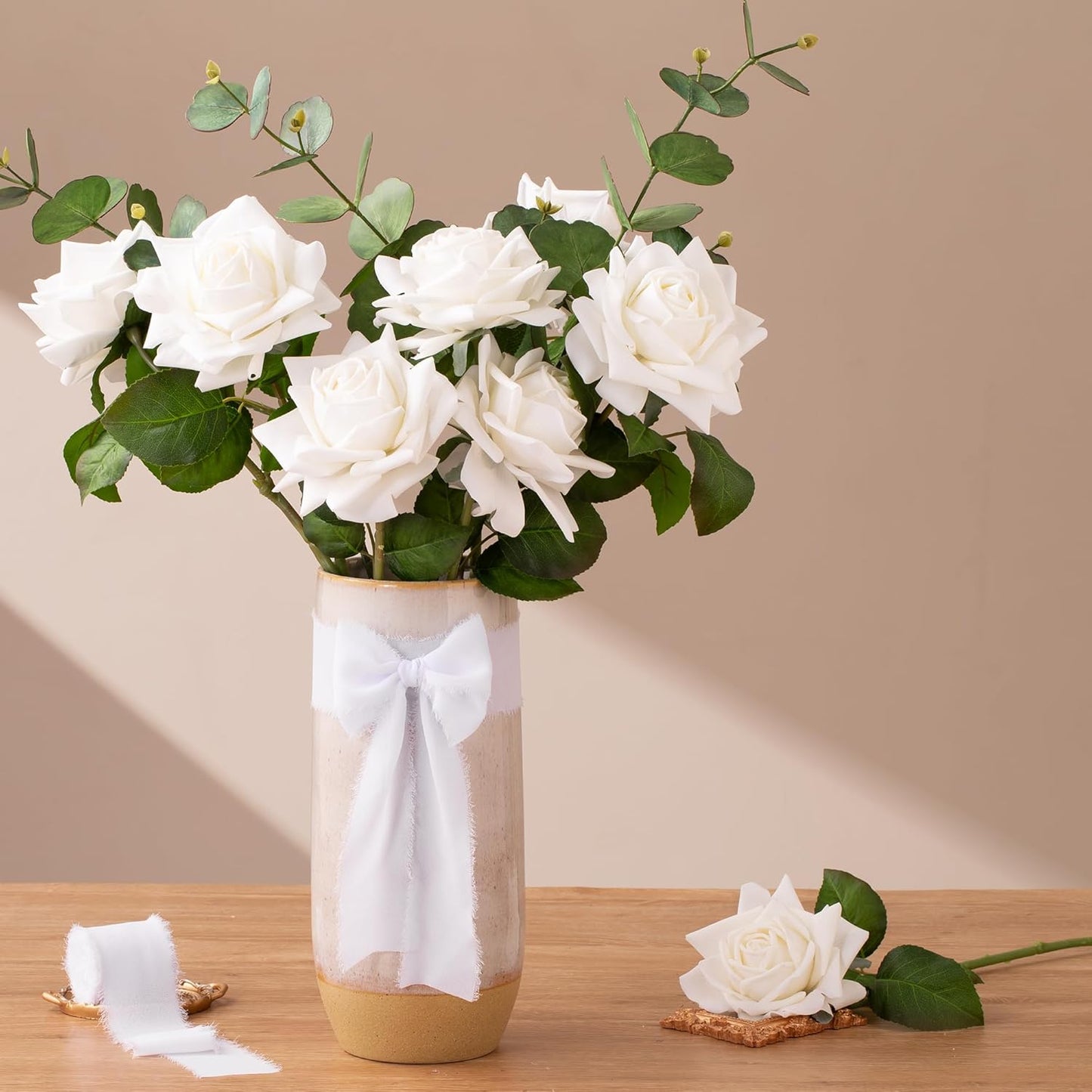 DORIS HOME White Chiffon Ribbon for Flower Bouquet, 2" x21Yd Fabric Ribbon for Gift Wrapping, Handmade Frayed Ribbon for Wedding/Christmas Decorations