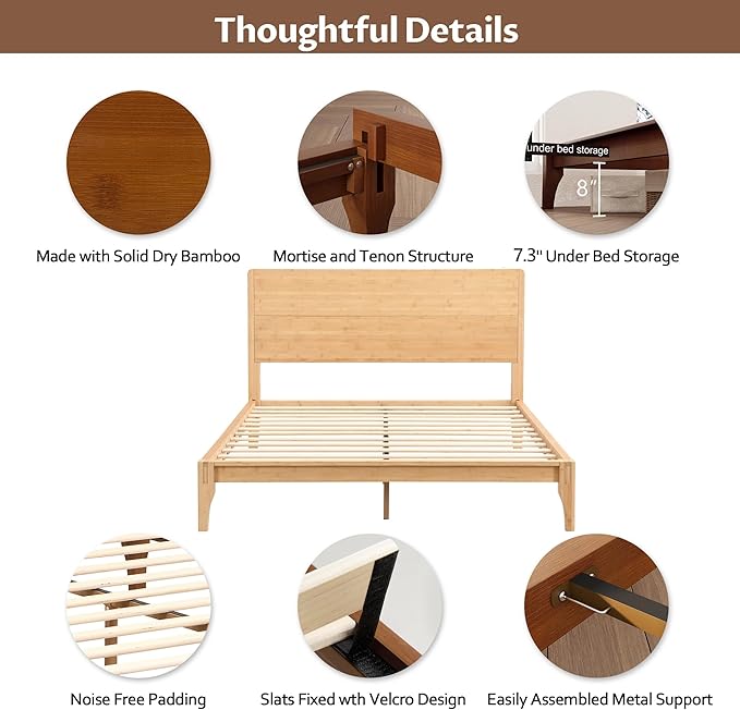 Merax King Size Bamboo Platform Bed, Mid-Century Modern Bed Frame - Image 5