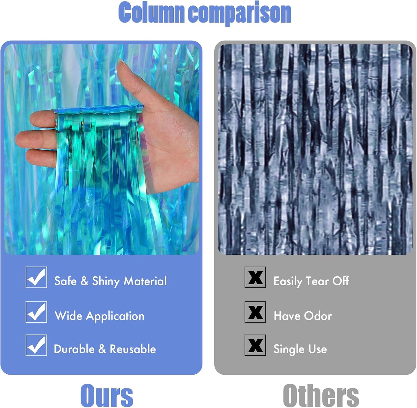 CANREVEL 2 Pack 3.2x6.5 Feet Iridescent Foil Fringe Backdrop Curtains, Clear Blue Tinsel Photo Booth Props Streamers Party Decorations for Birthdays Mermaid Sea Frozen Christmas Party