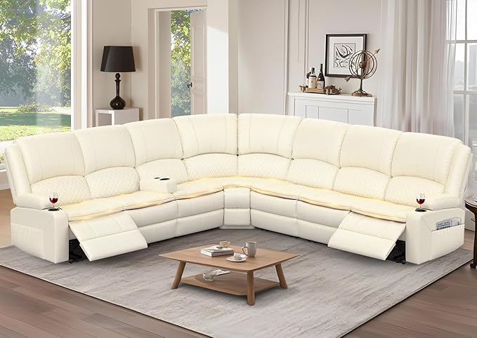 Yolsali Manual Reclining Sectional Sofa Set, 7 Seats Soft Leather Recliner by SavortheHappyMoments