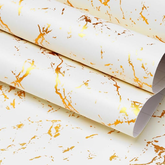 FunStick 36"x200" Cream White and Gold Wallpaper Peel and Stick Marble Contact by FunStick