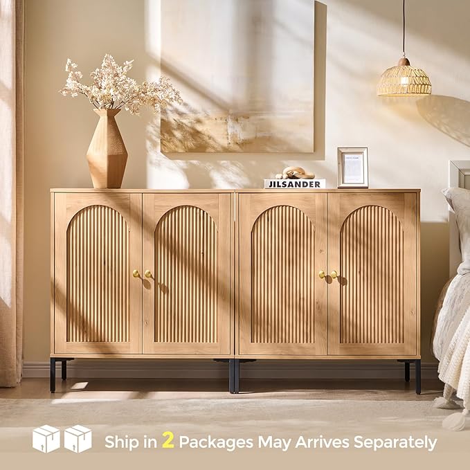 IFBUY Modern Sideboard Buffet Cabinet, 61.75" W Fluted Arched Buffet Cabinet - Image 8
