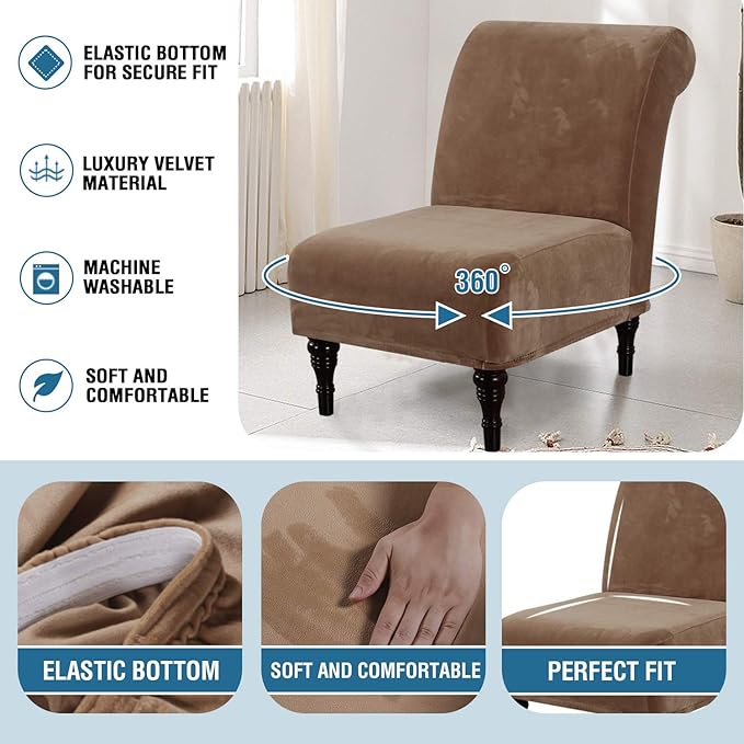H.VERSAILTEX Armless Accent Chair Covers Thick Velvet Armless Chair Slipcovers - Image 6