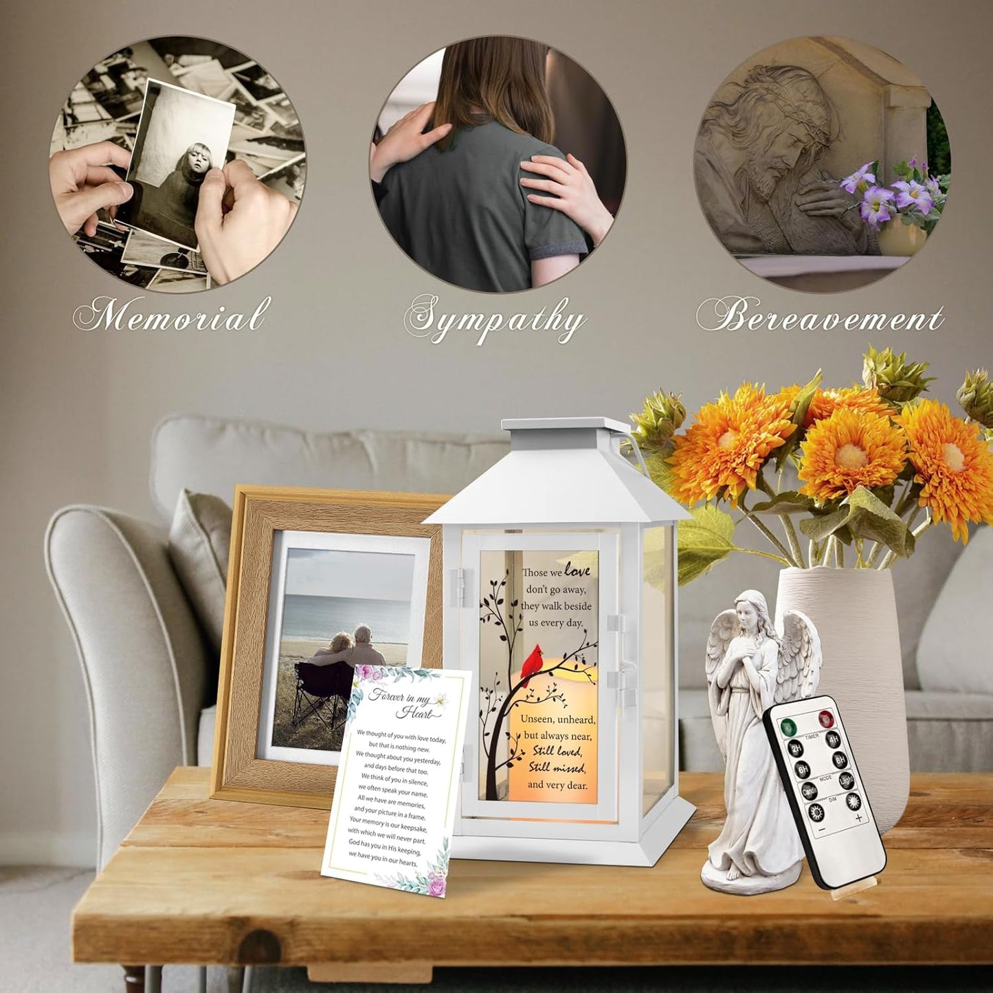 Memorial Lantern Bereavement Gifts in Memory of Loved One - Remembrance Sympathy Gifts for Loss of Mother or Father with LED Candle and Remote