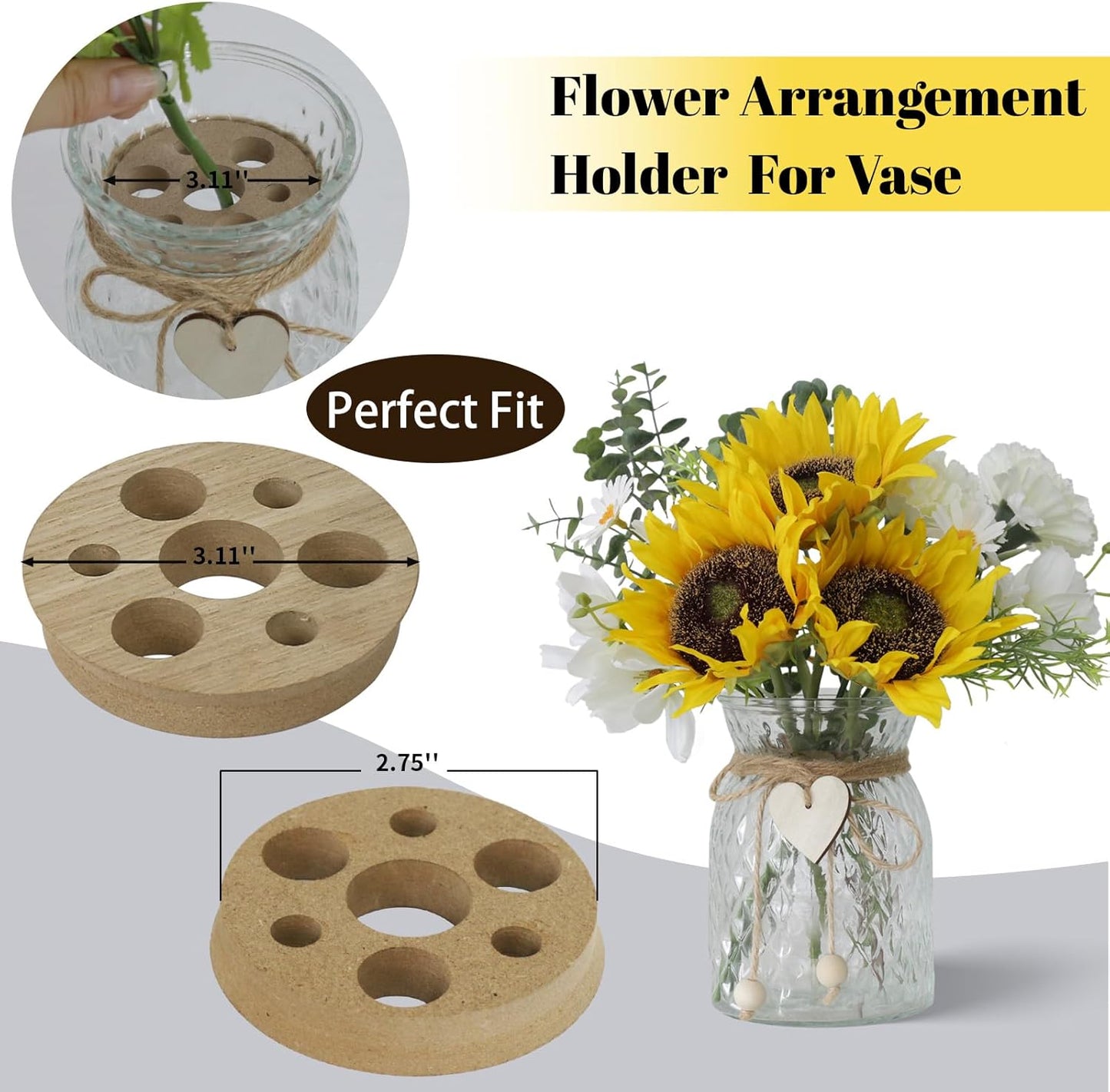 Artificial Sunflower Bouquets in Vase with a Flower Arrangement Holder - Centerpieces for Dining Room & Coffee Table Decor