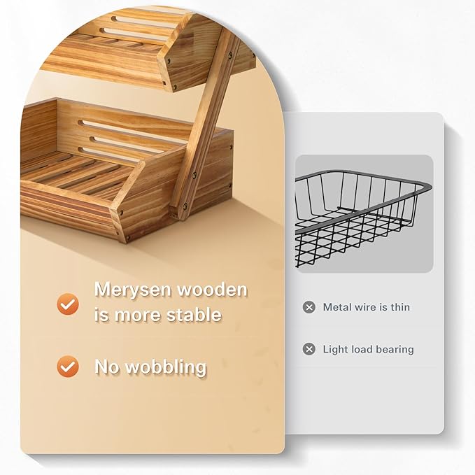 Merysen 2 Tier Wooden Fruit Basket - Image 2