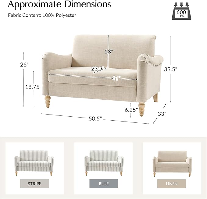 EcoHarbor Living 50.5" Mid-Century Modern Couch, Upholstered Sofa - Image 2
