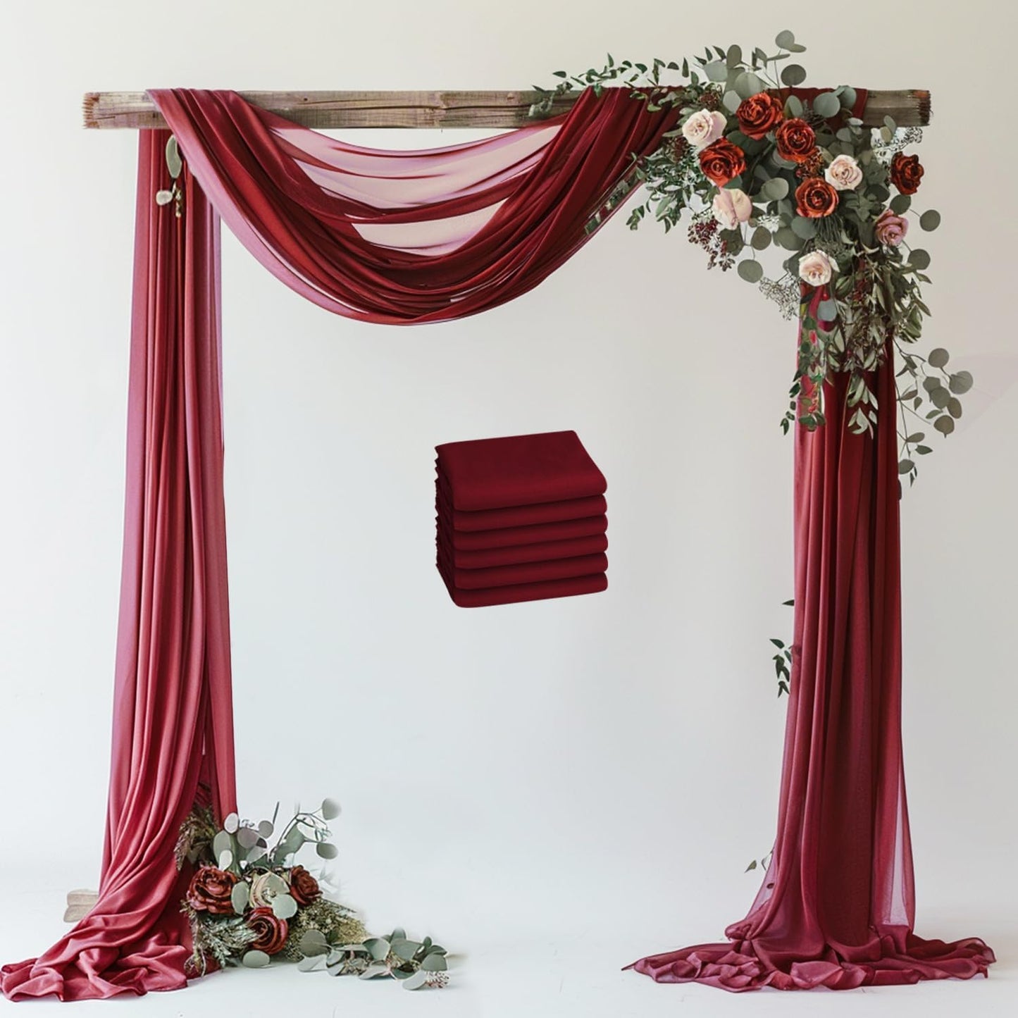 Wokceer Wedding Arch Draping Fabric 6 Panels 28.7" x 20FT Burgundy Drapes Sheer Fabric Backdrop Arch Draping Fabric for Wedding Ceremony Birthday Party Bridal Shower Decoration