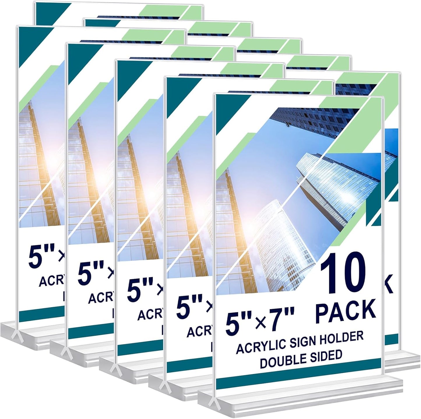 Acrylic Sign Holder 5x7, 10 Pack Clear Double Sided Table Menu Vertical Display Stand Desktop Display Stand Paper Holder Table Sign Suitable for Restaurants Office Store Show Fair