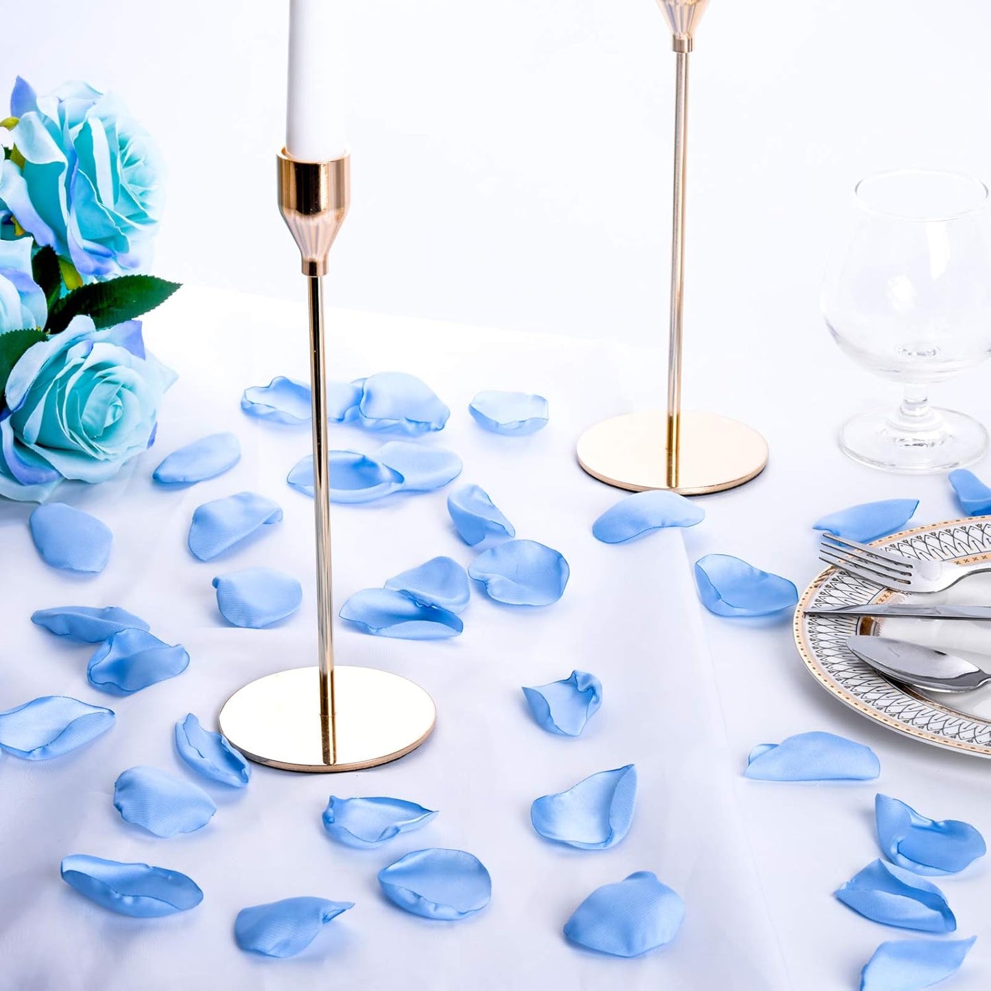 Artificial Silk Rose Petals 300pcs Blue Flower Petals for Wedding Flower Girl Romantic Night Table Centerpieces Party Favors Confetti Anniversary Decoration(Blue)