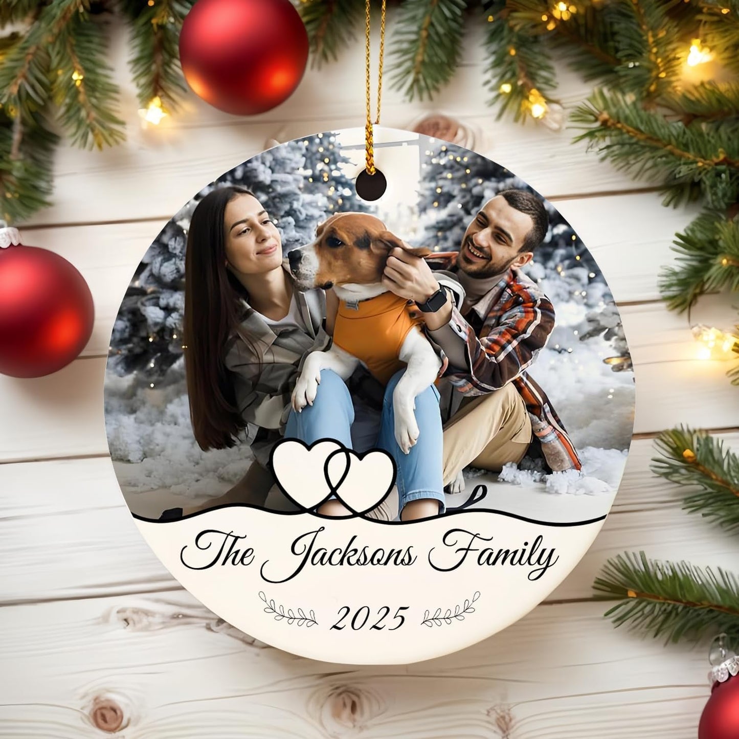 Personalized Family Ornaments for Christmas, Custom Ceramic Christmas Ornaments with Photo and Text, Wedding Gifts for Couples, Husband, Wife