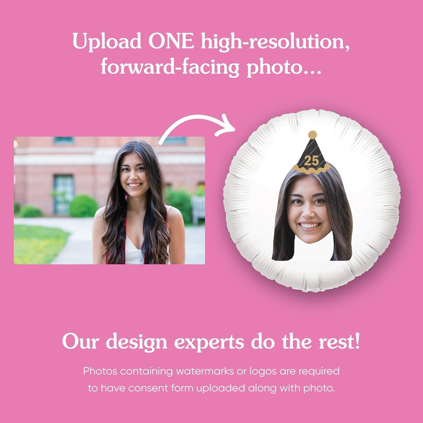 Big Dot of Happiness Personalized Adult Happy Birthday Black & Gold Cone Hat Fun Face Photo Balloon, Kids Birthday Party Decorations, Custom Double-Sided Circle Mylar, 1 Piece