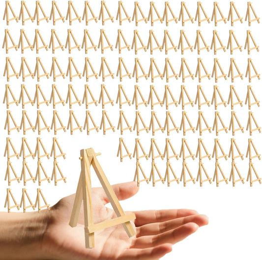 110Pcs Mini Wood Easel Stands - 5 Inch Small Wooden Display Easels for Artist Crafts, Business Cards, Photos, Paintings & Gifts (Tabletop Tripod Holder)
