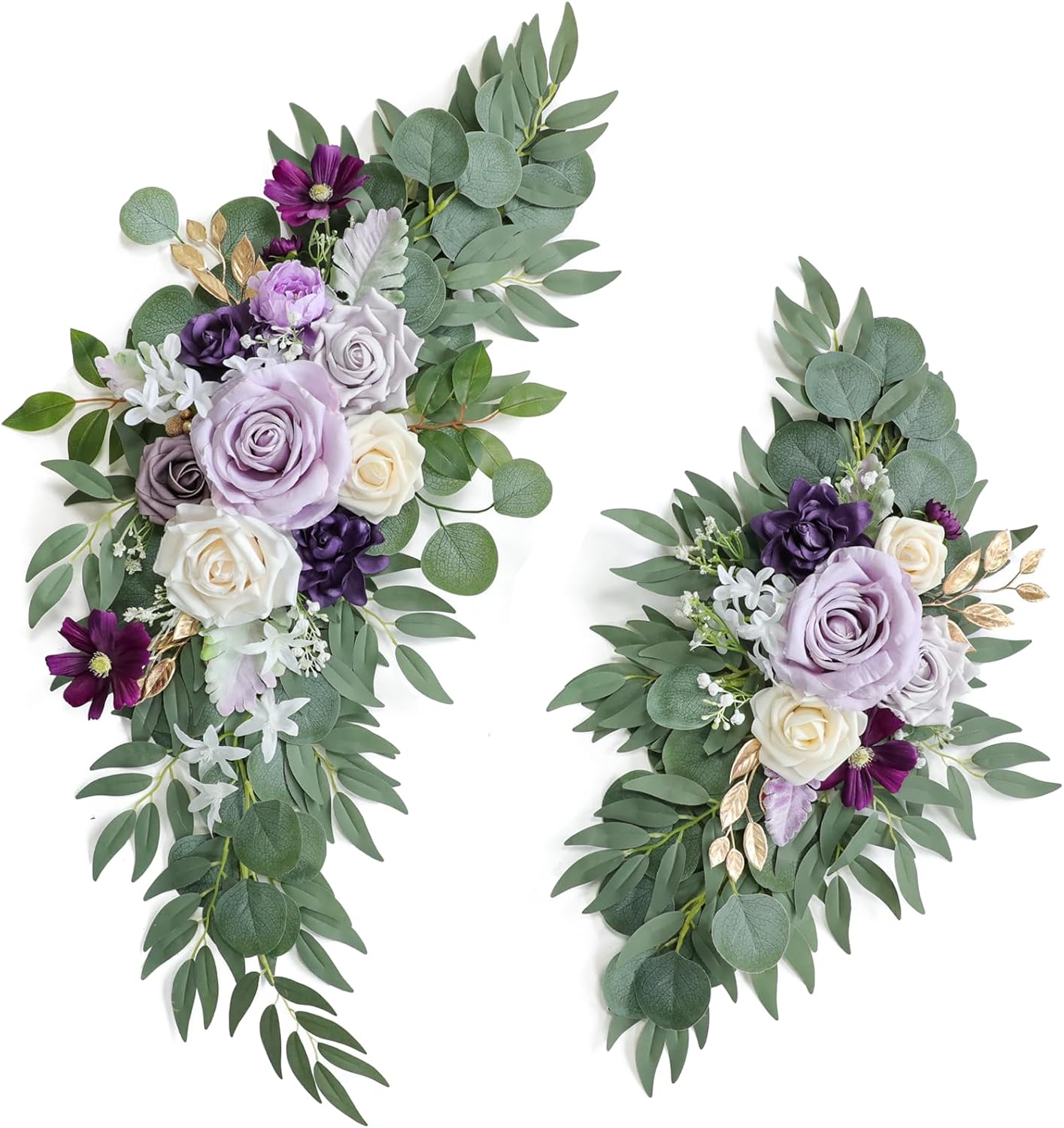 Artificial Lilac Wedding Arch Flowers Swags Set of 2 for Wedding Welcome Signs Floral and Reception Ceremony Decorations, Purple Wedding Flowers