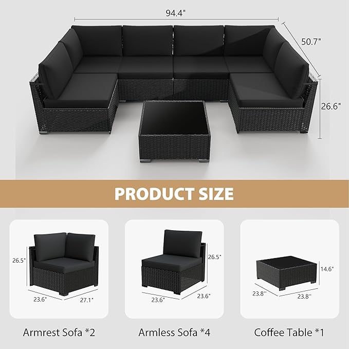 KIGOTY 7-Piece Patio Furniture Set, All-Weather PE Rattan Outdoor Sectional Sofa - Image 3